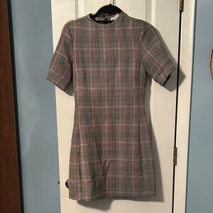 H&M Pink and Black Plaid Mini Dress